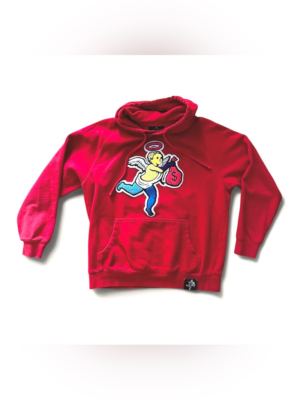 Hasta Muerte Red Hoodie with Chenille Money Angel Patch